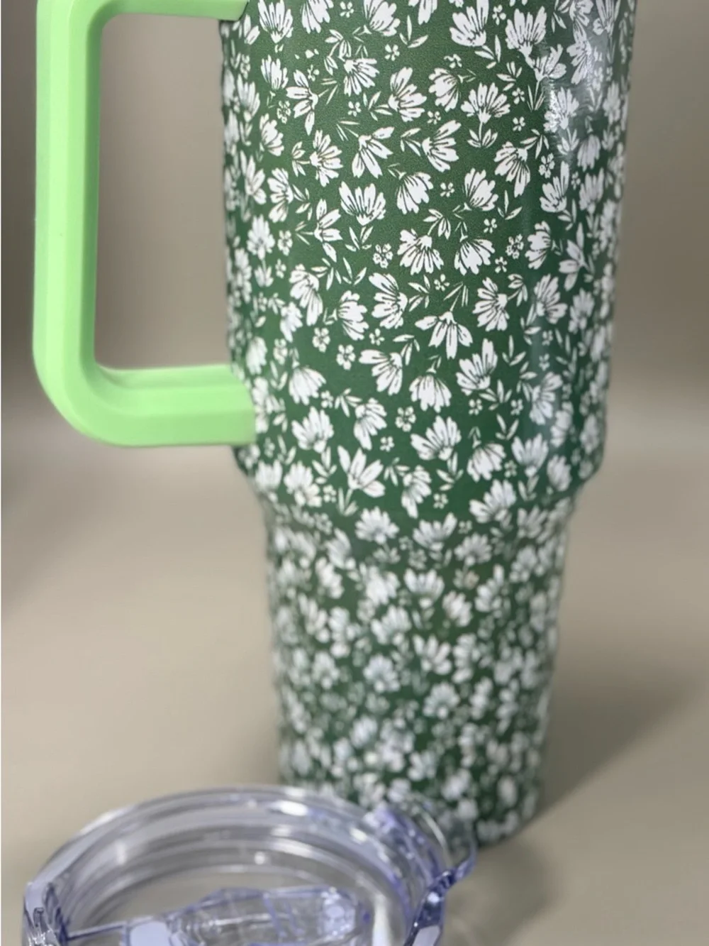 Insulated Floral Green Travel Tumbler with Handle - Unbranded 40 OZ